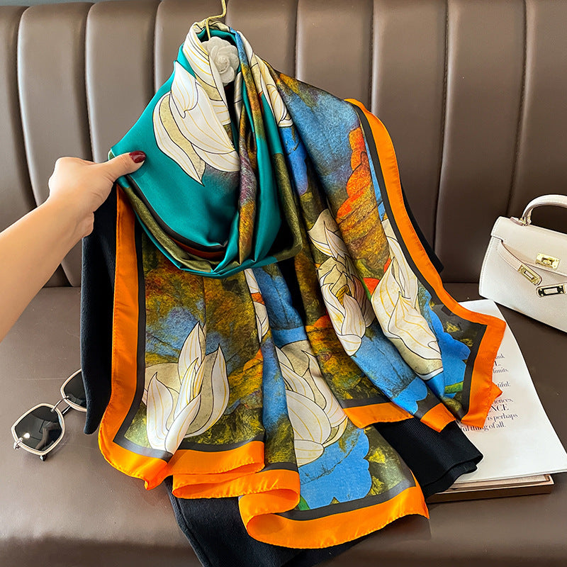 Women's Silk Outer Wear Artificial Fashion Flower Scarfs