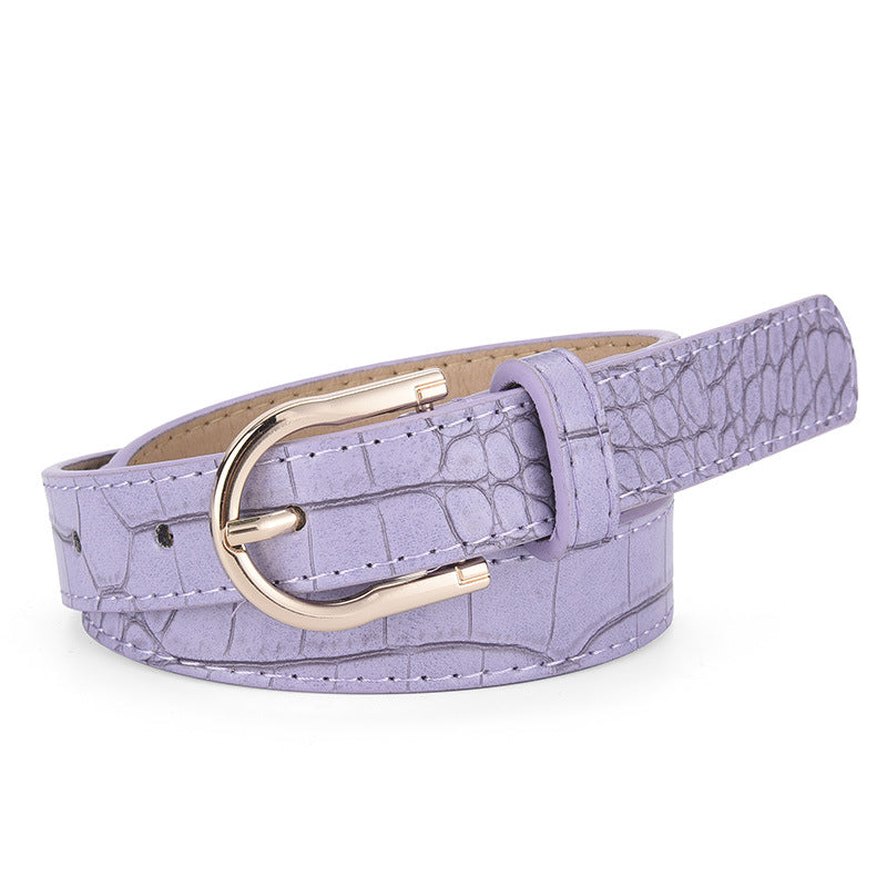 Women's French Retro Stone Pattern Gold Buckle Fashionable Belts