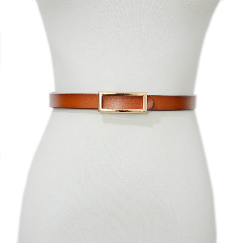 Women's Casual Simple Decorative Genuine Leather Square Buckle Belts