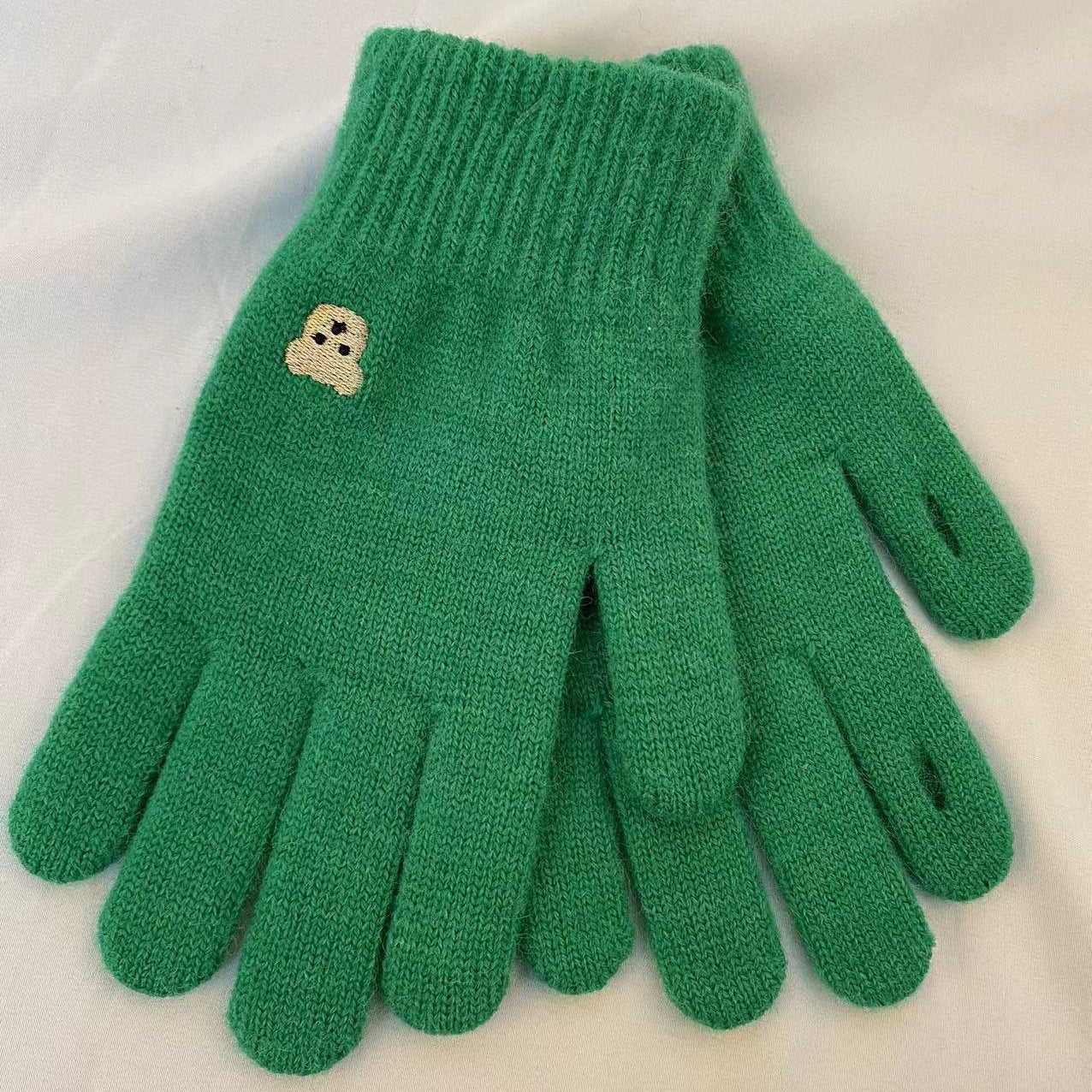 Screen Cute Solid Color Embroidery Split Finger Hole Leakage Gloves