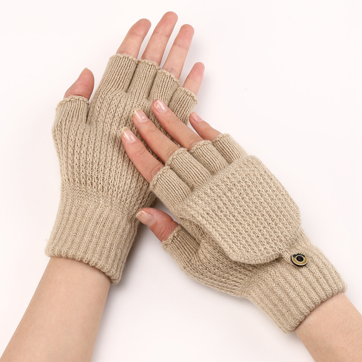 Women's & Men's Striped Flip Wool Keep Warm Half Finger Writing Fingerless Gloves