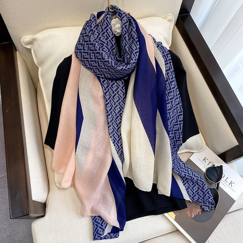 Women's Round Geometric Cotton Linen Feel Winter Scarfs