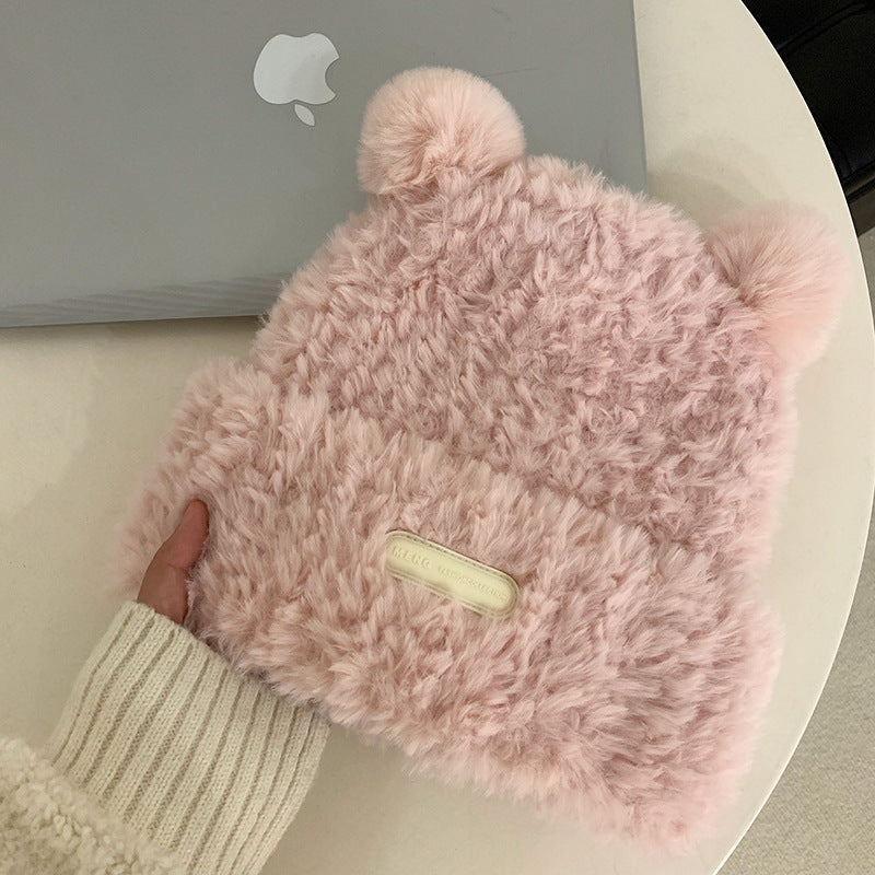 Women's Cute Bear Plush Knitted Woolen Thickened Warm Hats & Caps