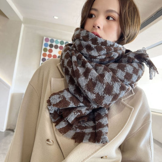 Women's Fashionable Diamond Korean Sweet Plaid Thickened Scarfs