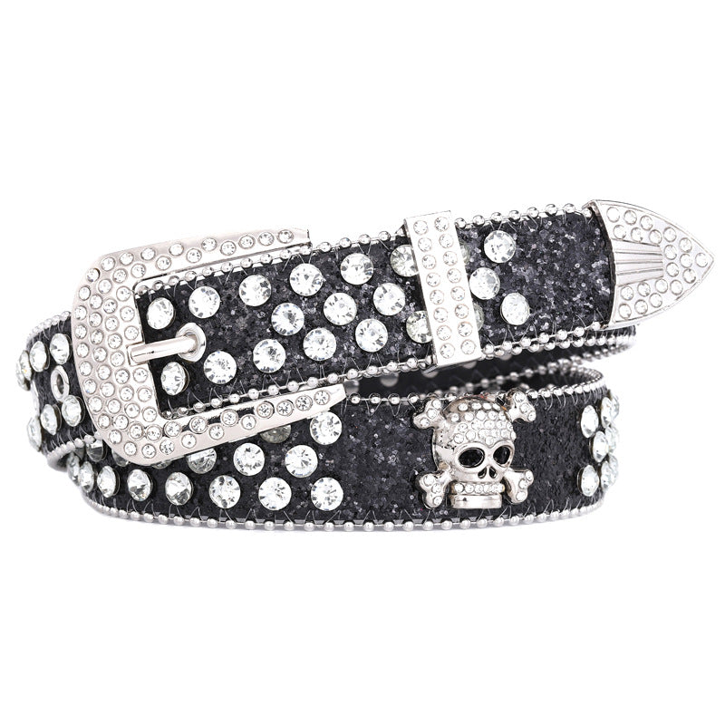 Women's Three-piece Rhinestone Inlaid Decorative Skull Personality Diamond Belts