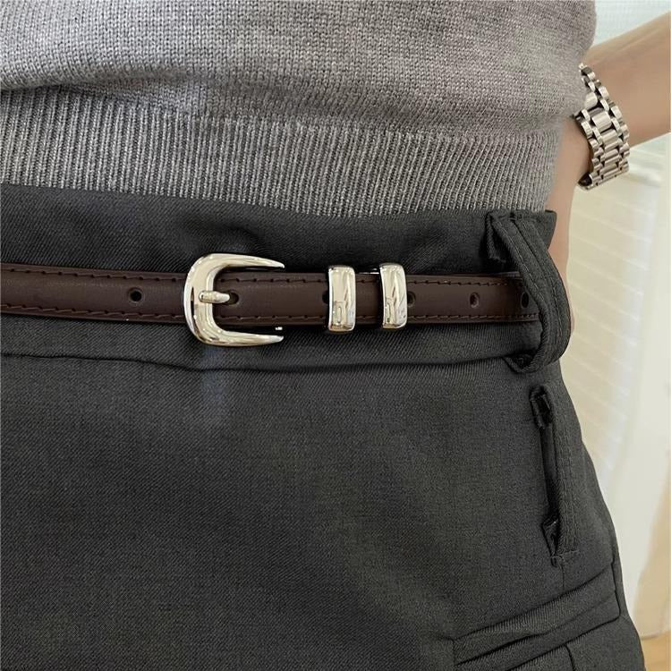 Women's Small Thin Simple Sier Buckle Eyelet Belts