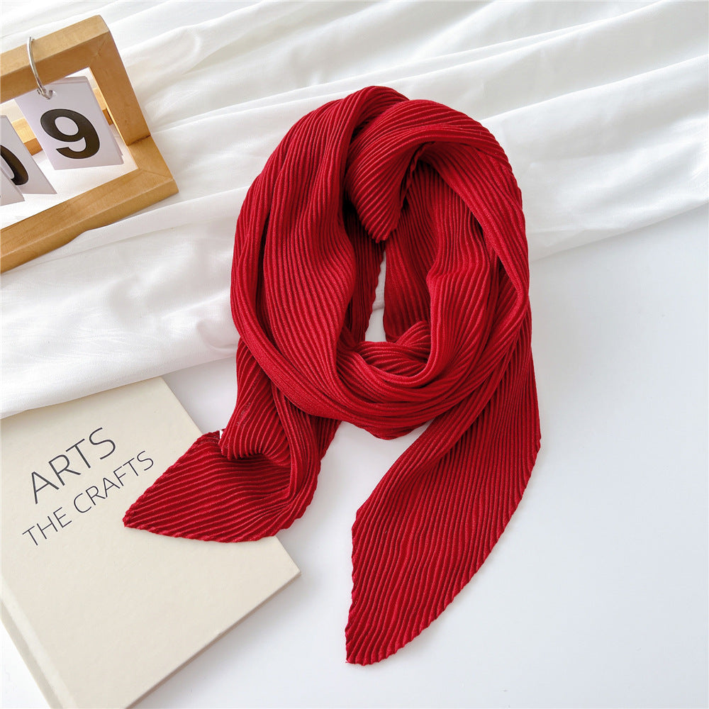 Women's Pleated Solid Color Cotton Linen Small Scarfs