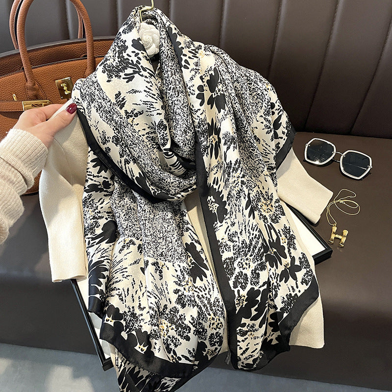 Women's Silk Outer Wear Artificial Fashion Flower Scarfs