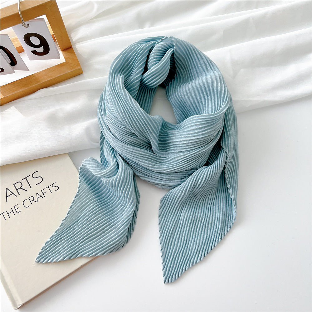 Women's Pleated Solid Color Cotton Linen Small Scarfs