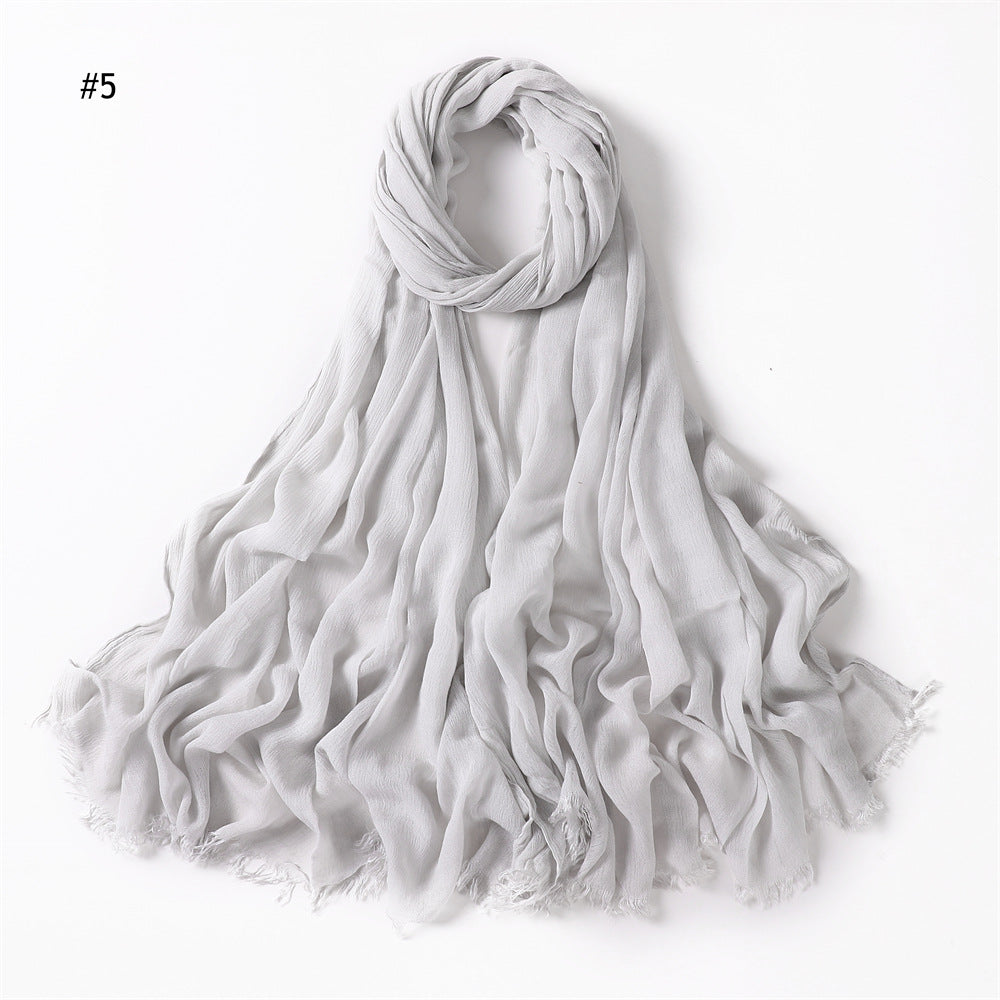 Women's Pleated Solid Color Rayon Split Breathable Scarfs