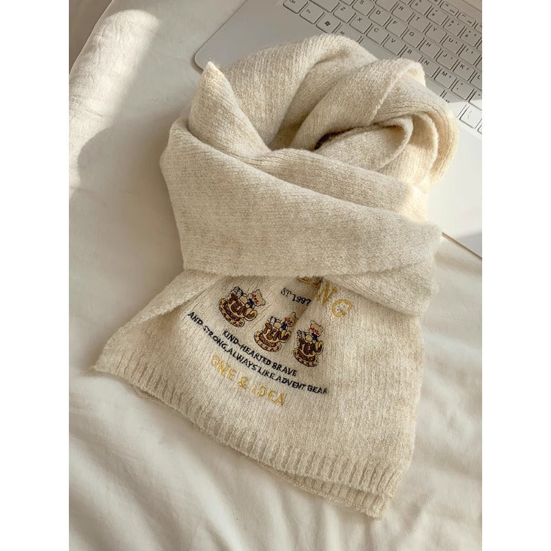 Women's Korean Wool Bear Soft Solid Color Scarfs