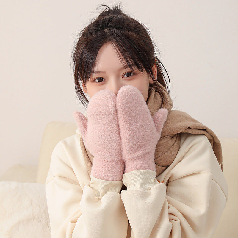 Women's Korean Style Finger Fit Design Plush Gloves