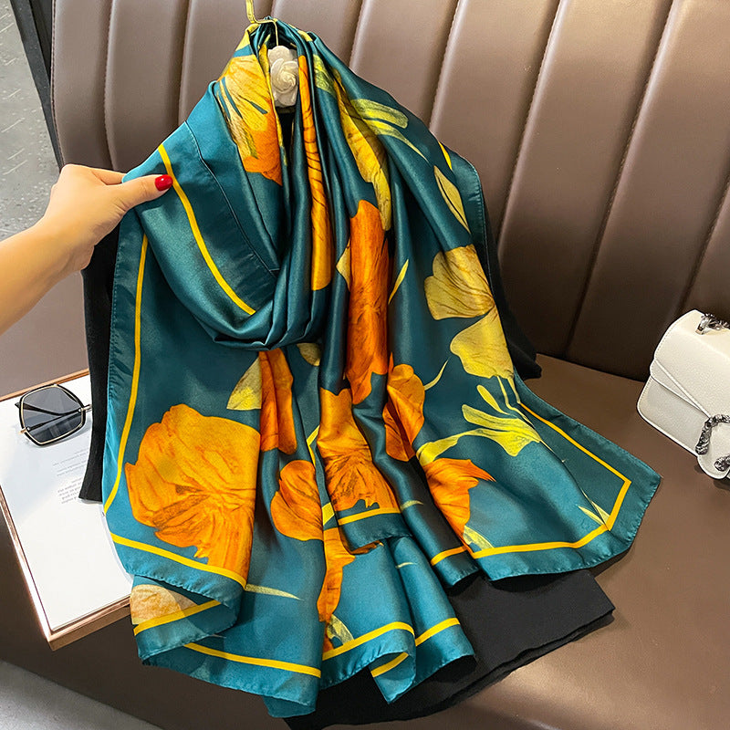 Women's Silk Outer Wear Artificial Fashion Flower Scarfs