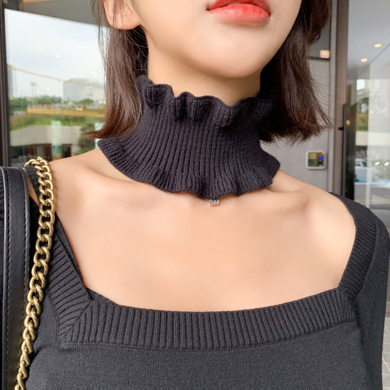 Women's Thin Knitted Closed Toe Pullover Wooden Ear Neck Scarfs