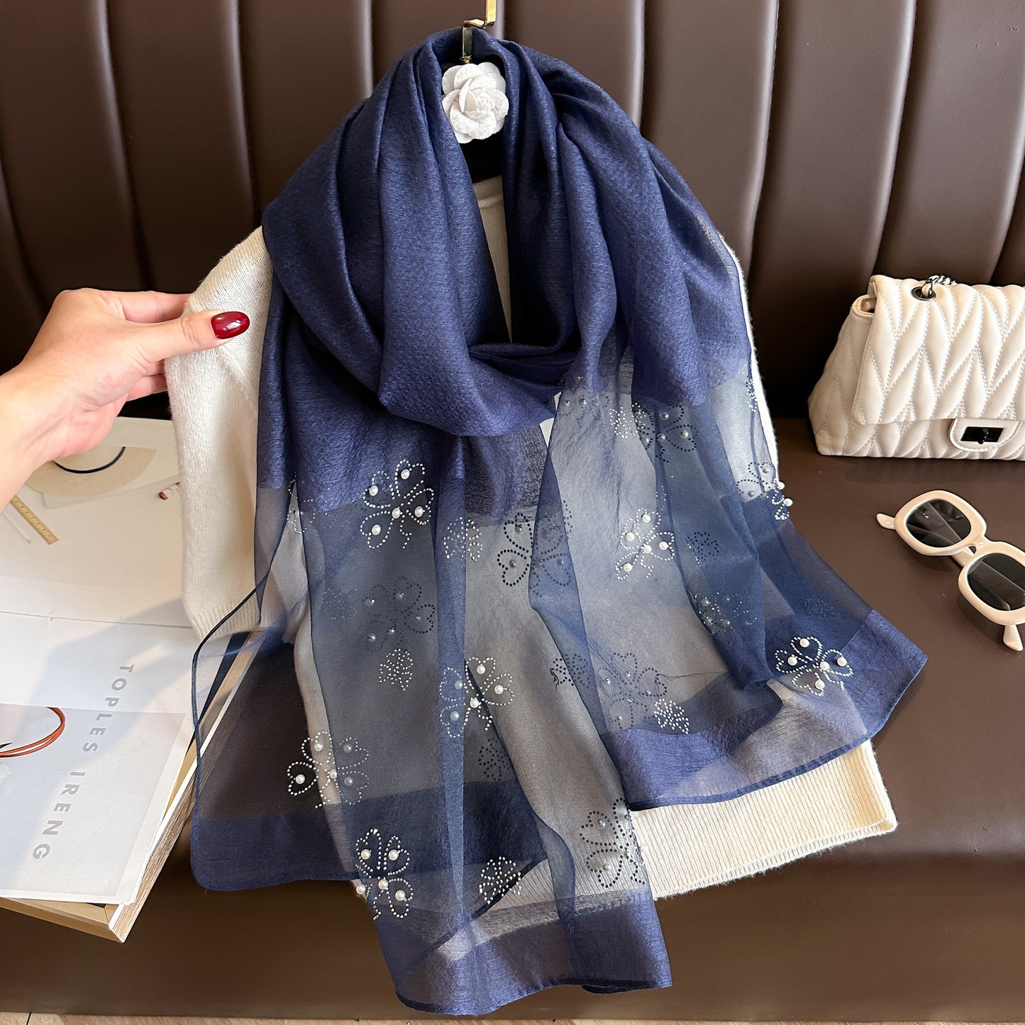 Women's Color Emulation Silk Hot Rhinestone Big Scarfs