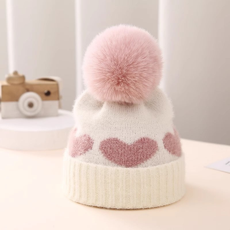 Hat Thickened Jacquard Love Knitted Months Kids' Headwear