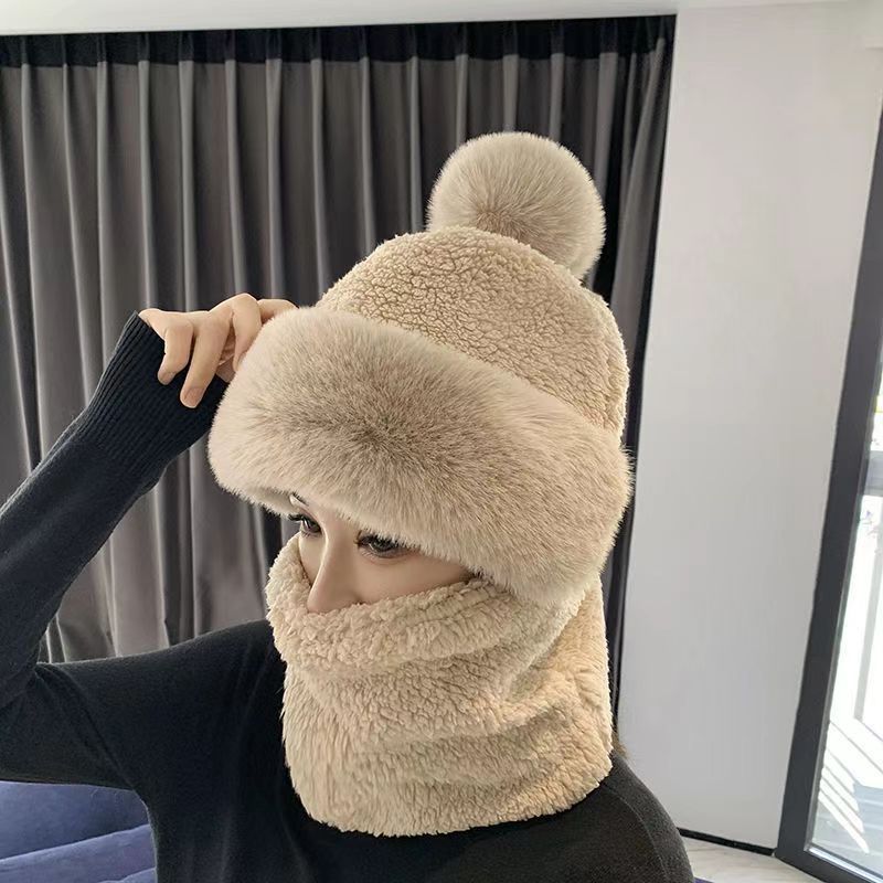 Women's Plush Thickened Cold Protection Hat Integrated Earflaps Hats & Caps