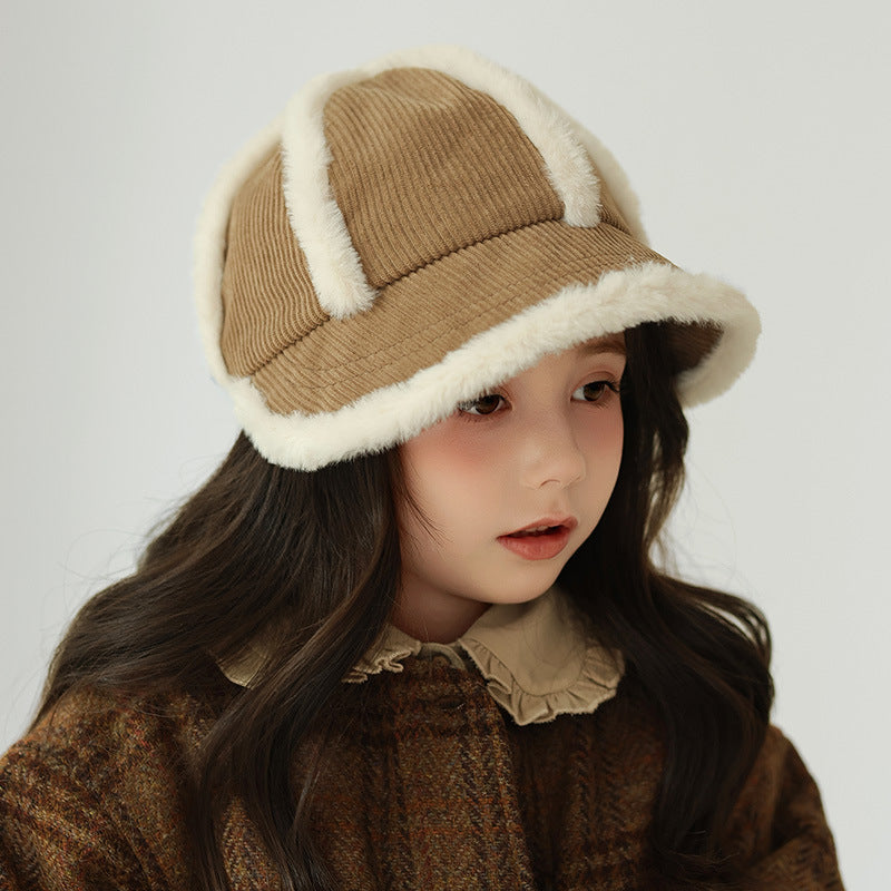 Women's Bucket Hat Plush Warm Korean Style Versatile Small Peak Kids' Headwear