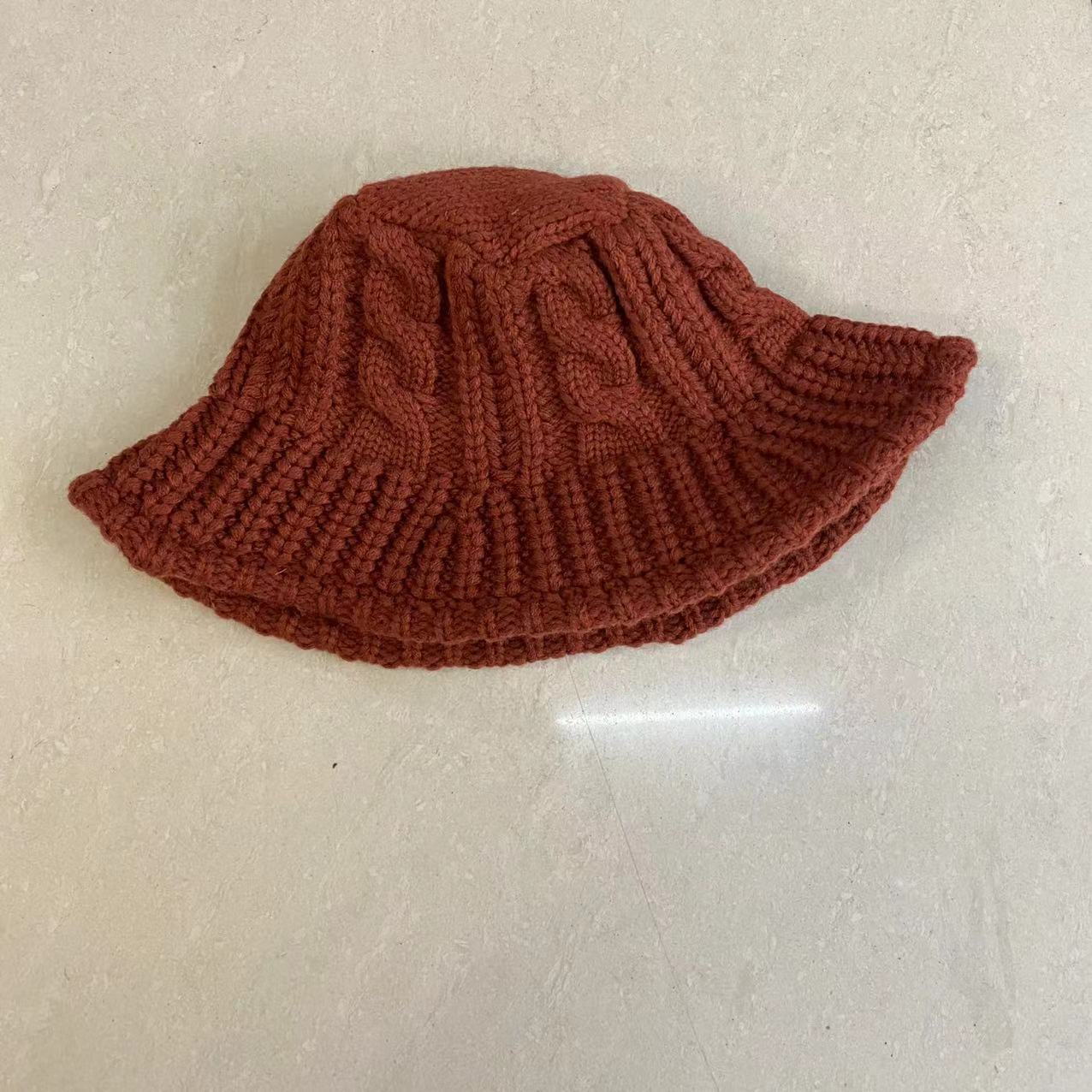 Retro Twist Knit Bucket Female Coarse Yarn Warm Hats & Caps