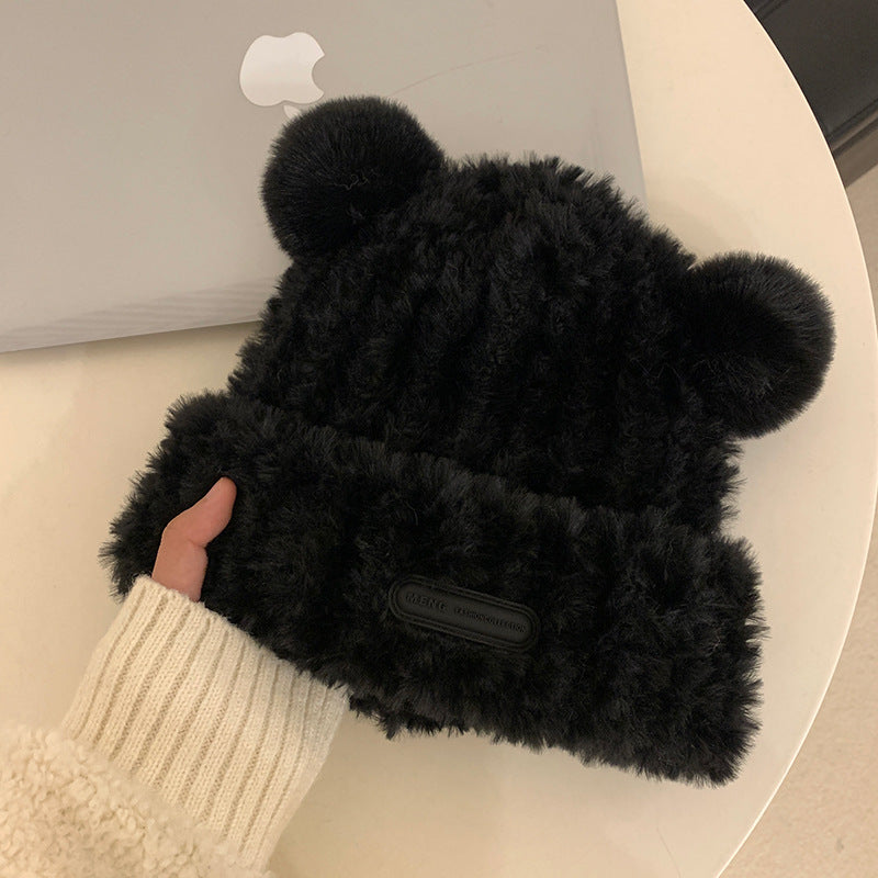 Women's Cute Bear Plush Knitted Woolen Thickened Warm Hats & Caps