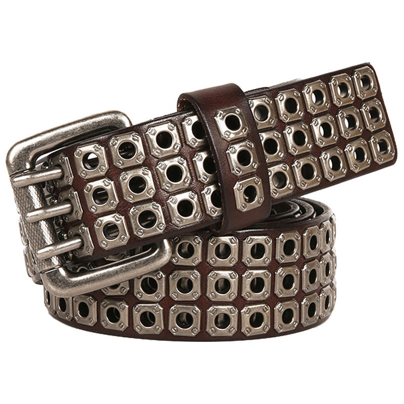 Women's & Men's Punk Eyelet Rivets First Layer Cowhide Belts