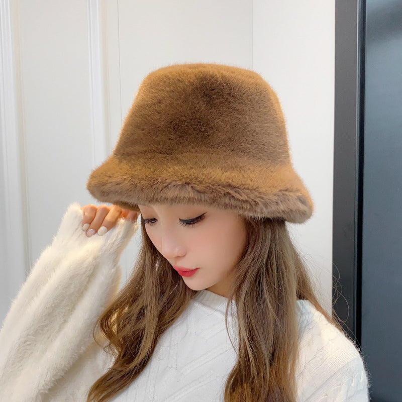 Women's Bucket Hat Plush Fashion Warm Fur Hats & Caps