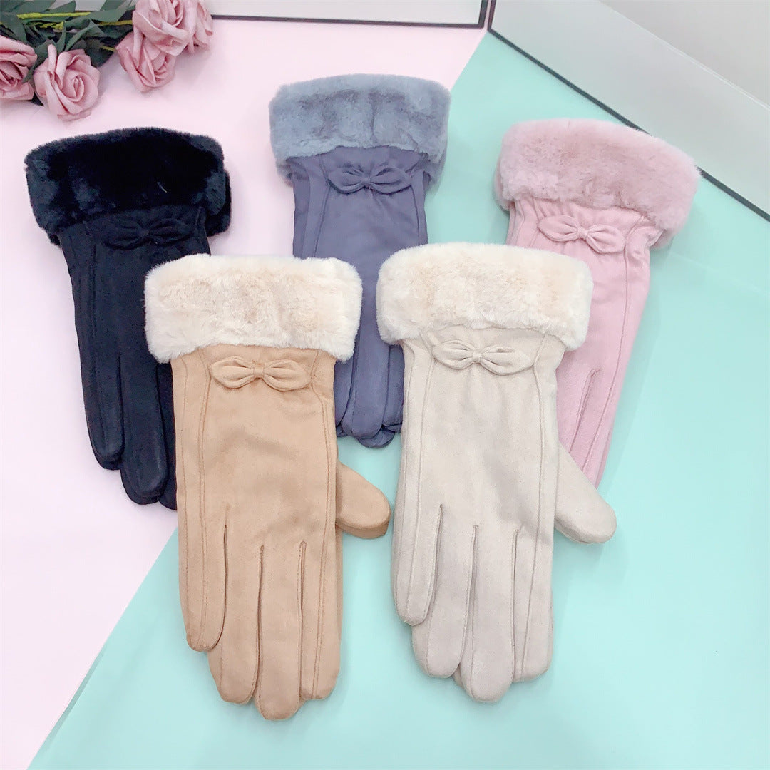 Women's Fleece-lined Waterproof Warm Bow Sweet Outdoor Gloves