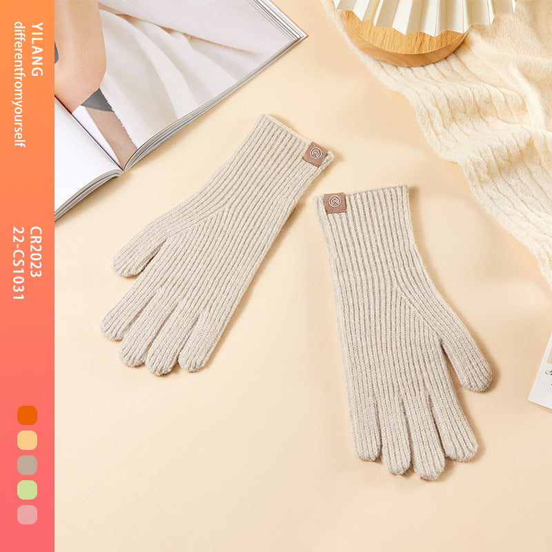 Women's Fleece-lined Thermal Knitting Touch Screen Gradient Color Korean Gloves