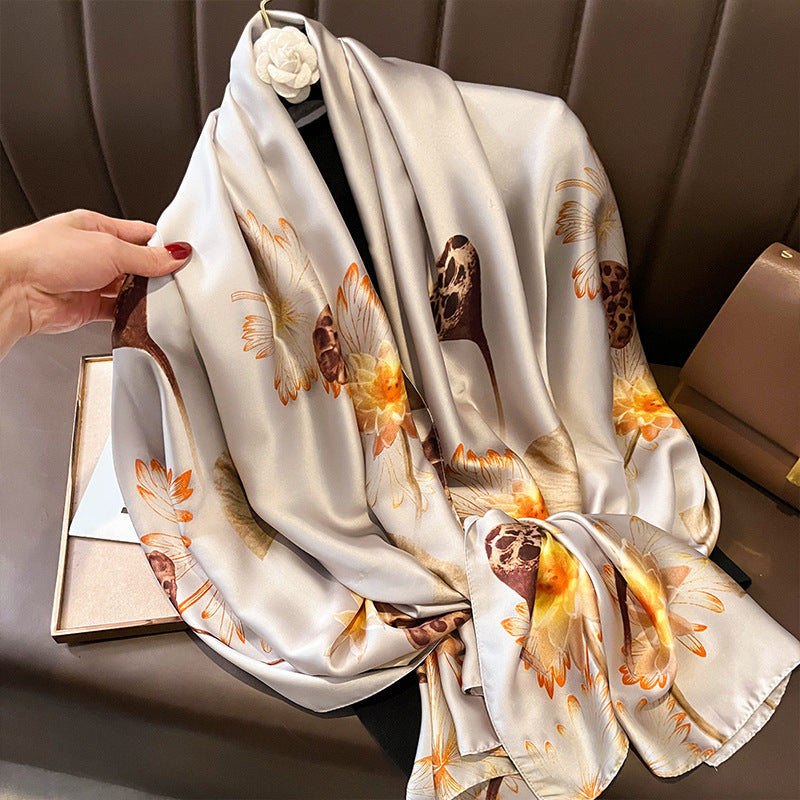 Women's Silk Outer Wear Artificial Fashion Flower Scarfs