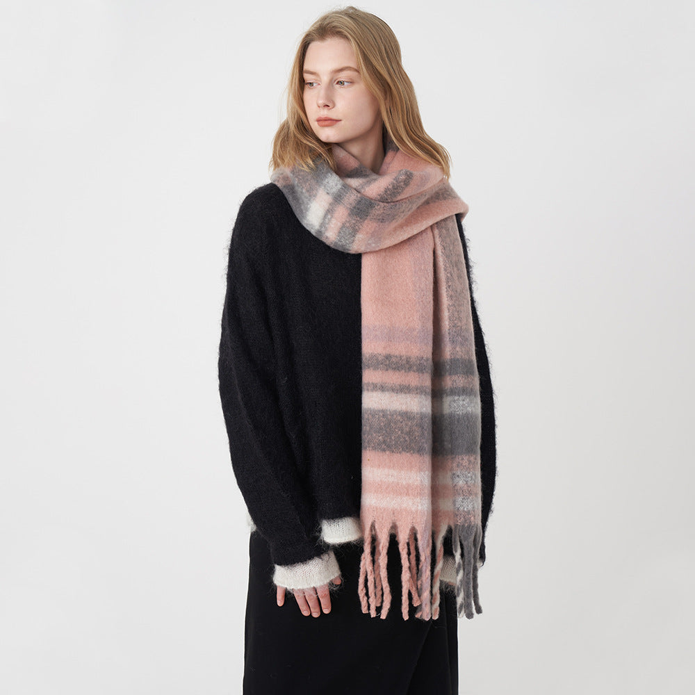 Women's Winter Soft Cashmere Plaid French Retro Scarfs