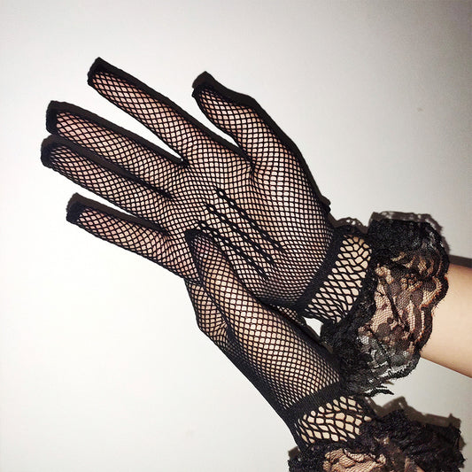 Women's Lace Fishnet Elastic Sexy Underwear Accessories Full Finger Stage Gloves