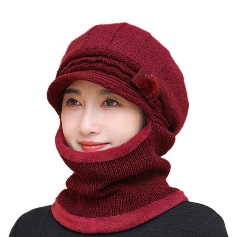 Women's Suit Fleece-lined Thickened Cold Protection Knitted Hat Hats & Caps