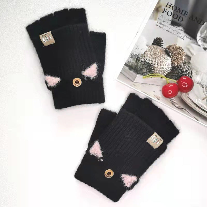 Women's & Men's Winter Warm Cute Cartoon Plush Half Gloves