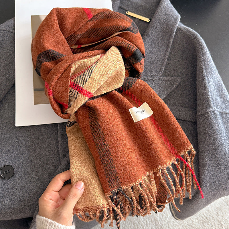 Women's Striped Plaid Talma Elegant Style Warm Scarfs