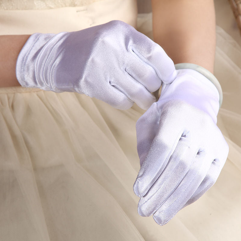 Women's Short Satin Dance Performance Show Nylon Gloves