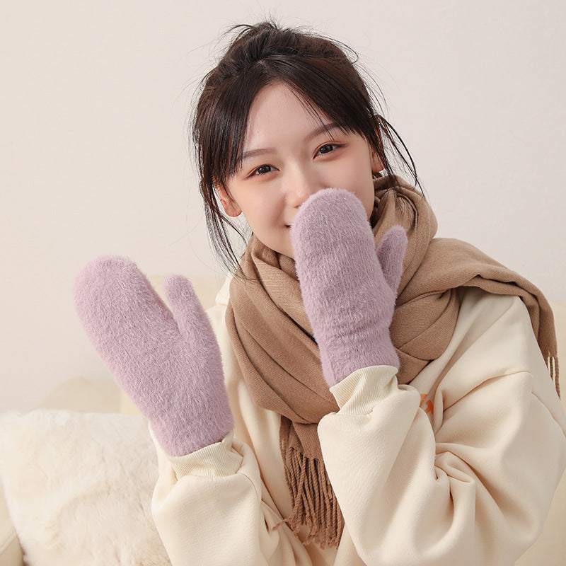 Women's Korean Style Finger Fit Design Plush Gloves