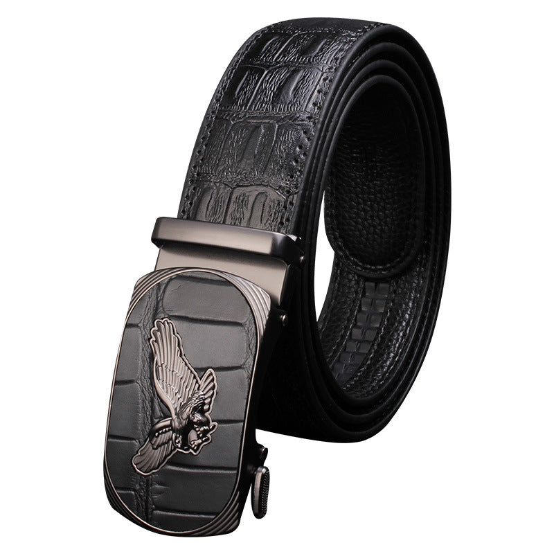 Men's Pattern Cowhide Leather Comfort Click Waist Belts