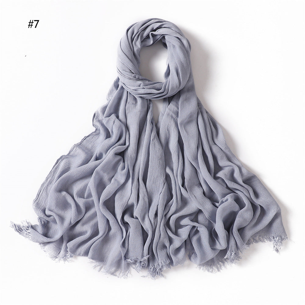 Women's Pleated Solid Color Rayon Split Breathable Scarfs