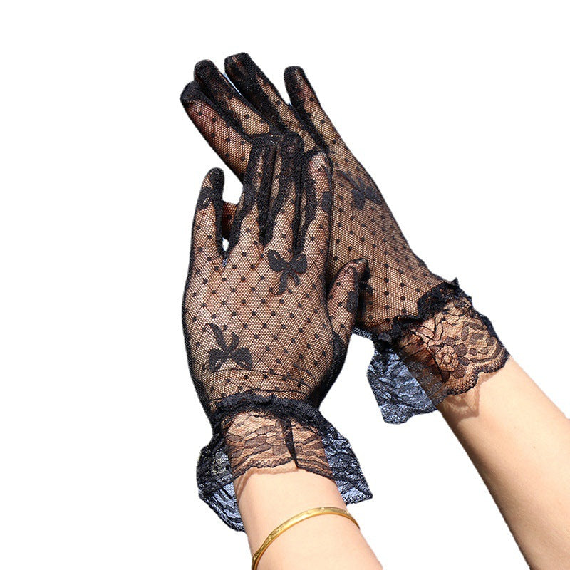 Women's Retro Sexy Black White Hollow Out Gloves