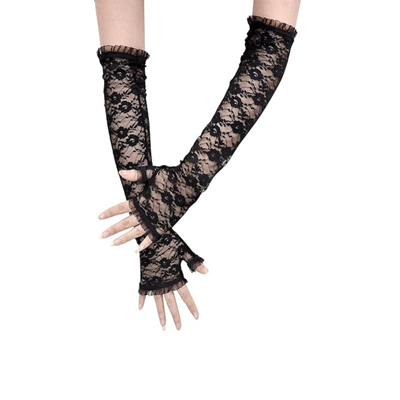 Half Finger Sunscreen Lace Long Arm Sleeve Gloves