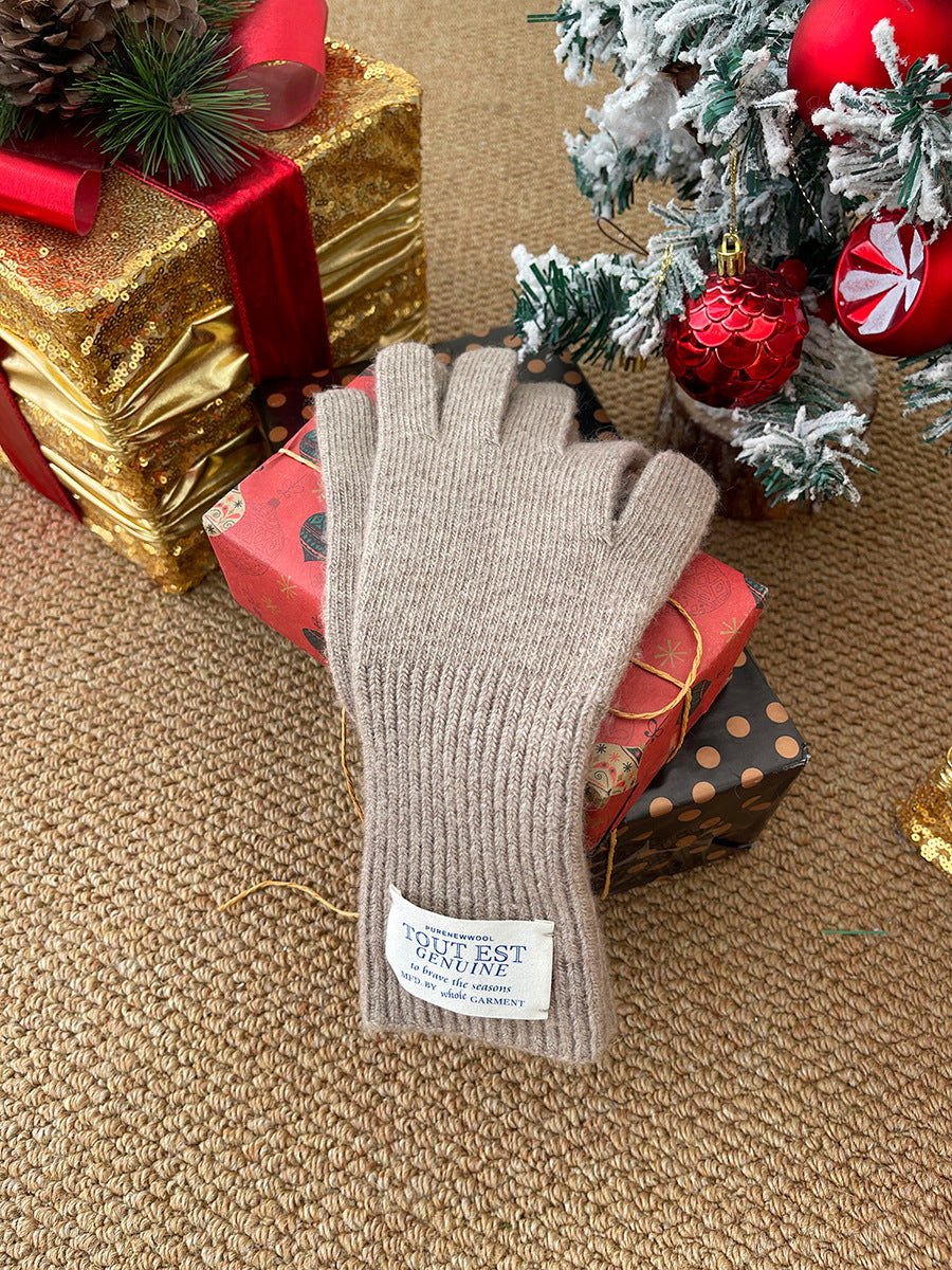 Women's Winter Wool Solid Color Knitted Cloth Gloves