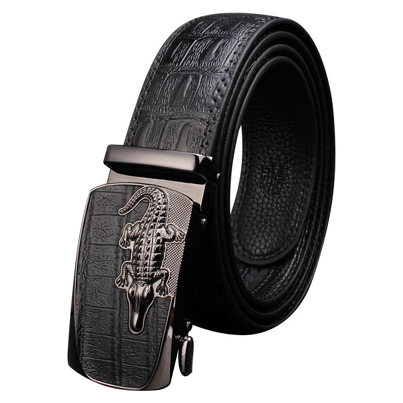 Men's Pattern Cowhide Leather Comfort Click Waist Belts