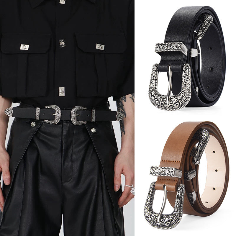 Women's & Men's Fashion Carved Buckle Decorative Double Elegant Belts