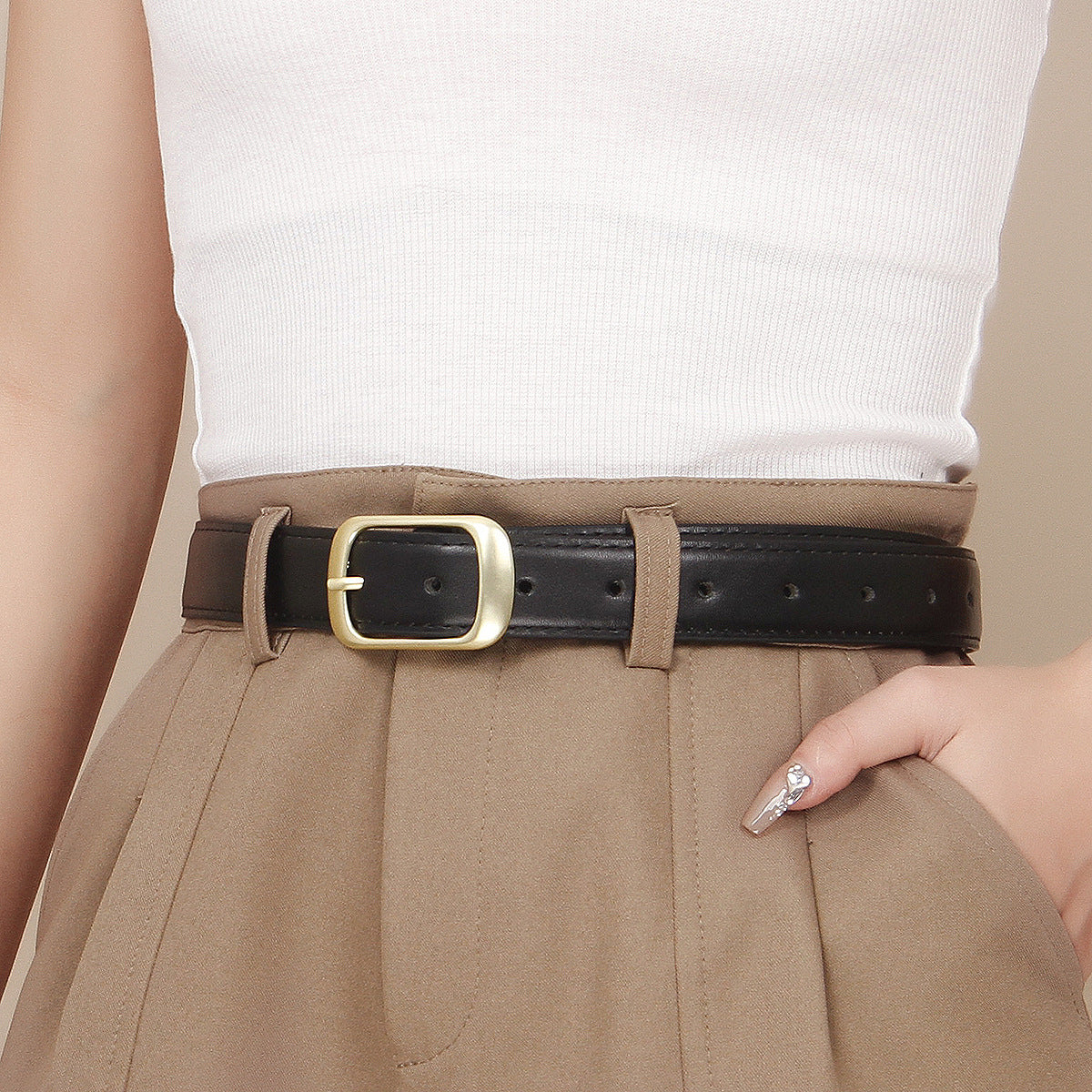 Women's Leather Suit Pants Simple Pin Buckle Belts