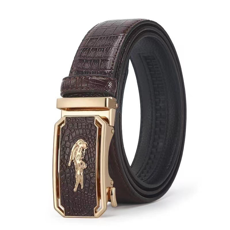 Men's Pattern For Alloy Leather Automatic Buckle Cowhide Belts