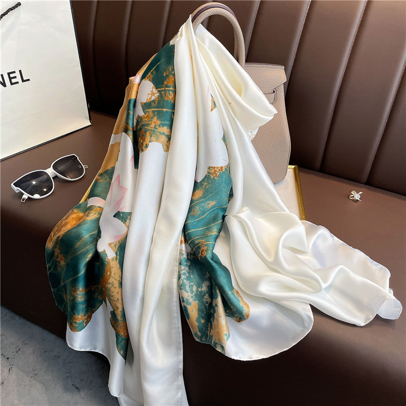 Women's Silk Outer Wear Artificial Fashion Flower Scarfs