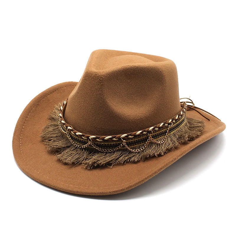 Women's & Men's Style Tassel Felt Jazz Flat Brim Hats & Caps