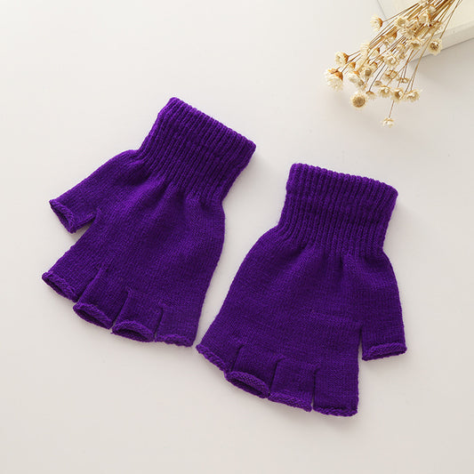 Unisex Warm Knitted Plush Half Finger Gloves