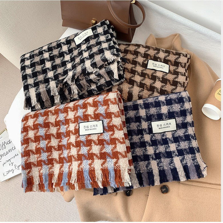 Women's Winter Contrast Color Couple Warm Plaid Scarfs