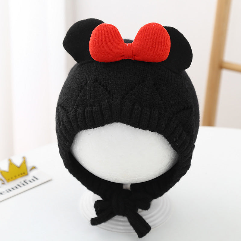 Winter Woolen Bowknot Cotton Knitted Warm Kids' Headwear